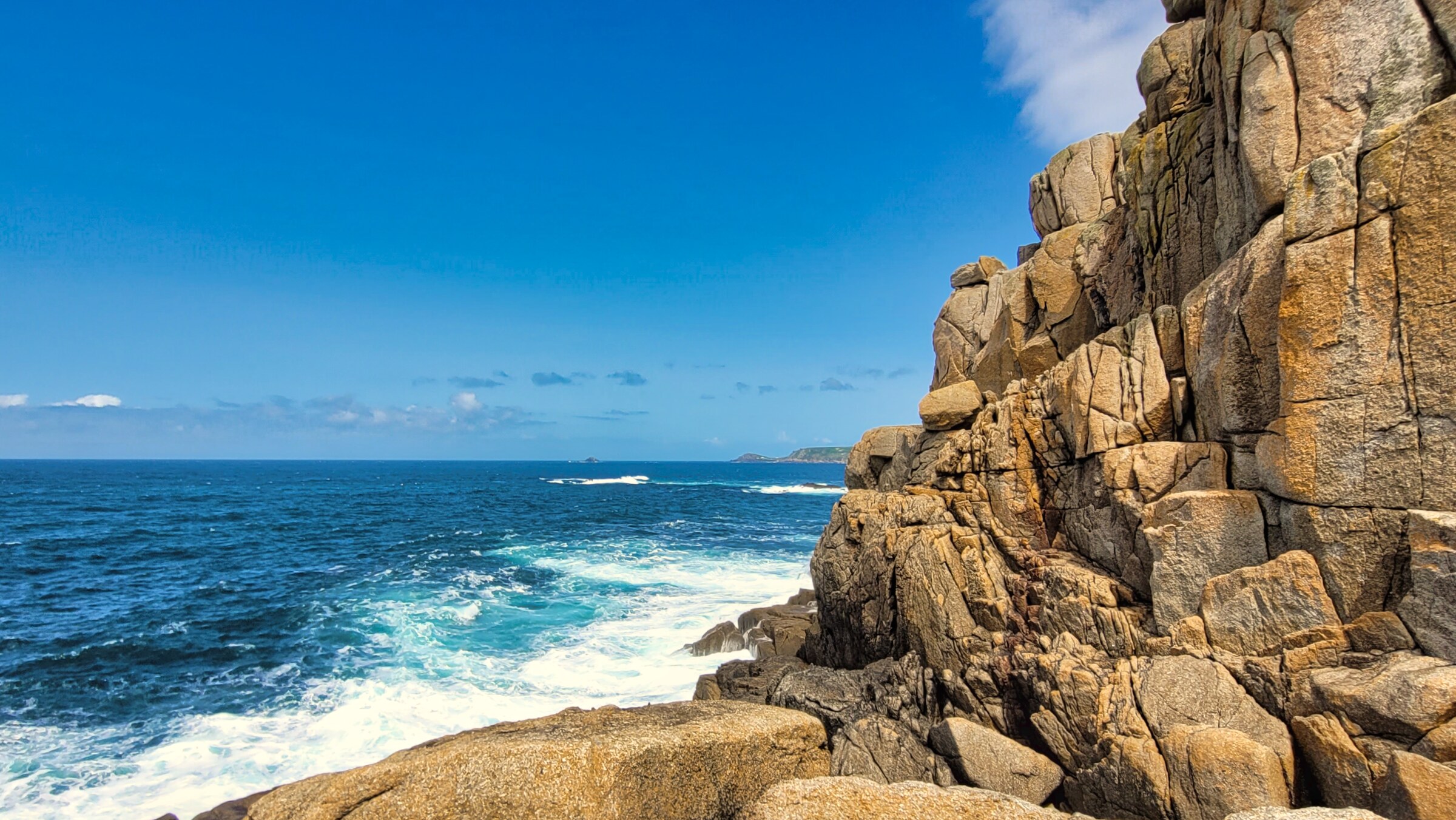 Seascape before trad climbing in Sennen Cove, Cornwall