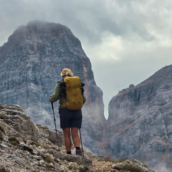 How we work Walking on the AV1 close to Monte Pelmo, Italian Dolomites
